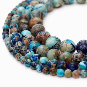 Blue Galaxy Sea Sediment Jasper Beads 4mm 6mm 8mm 10mm Regalite Round Imperial Impression Stone 15.5&quot; Strand For Jewelry Making