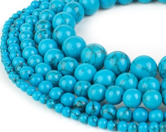 Perles de magnésite turquoise, 4mm 6mm 8mm 10mm 12mm rondes, brin complet 15,5 pouces, perles de mala en gros