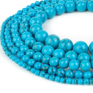 Perles de magnésite turquoise, 4mm 6mm 8mm 10mm 12mm rondes, brin complet 15,5 pouces, perles de mala en gros image 1
