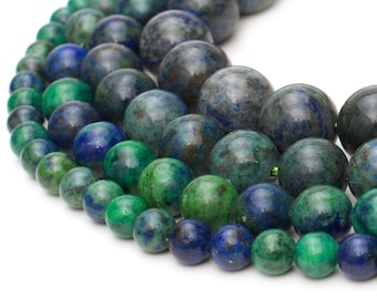 Natural Chrysocolla Azurite 3mm 4mm Faceted Round Beads Laser