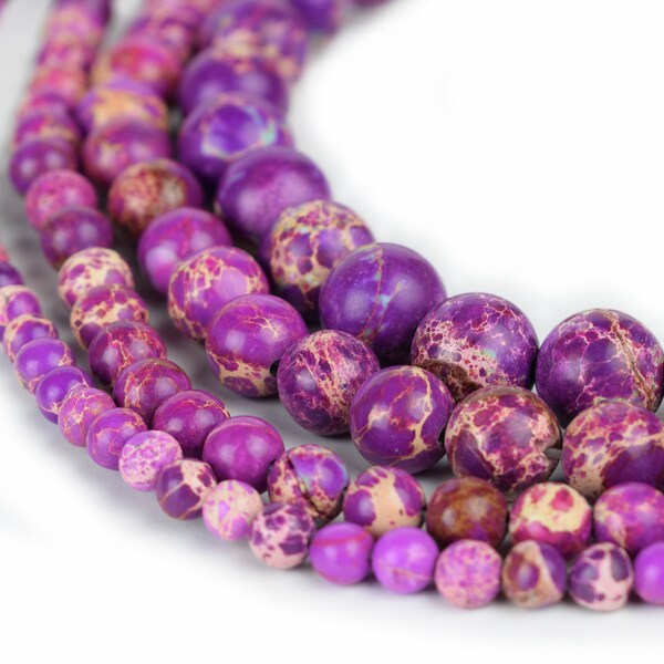 Purple Sea Sediment Jasper Beads 4m 6mm 8mm 10mm 12mm Round 15 inch Strand Gemstone Imperial Impression Stone for Jewelry & Bracelet Making