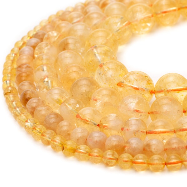 Natural Citrine Beads AAA Round 15" Strand For Jewelry Making Crystal 4mm 6mm 7mm 8mm 10mm 12mm Genuine