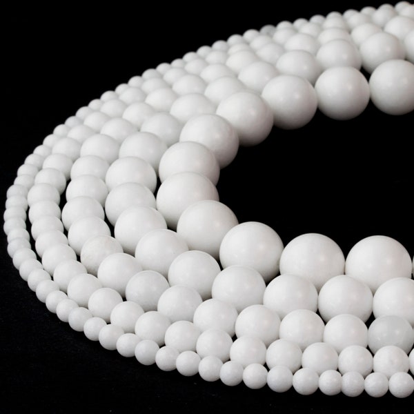 Natural White Jade Beads 4mm 6mm 8mm 10mm 12mm Loose Gemstone Round 15.5" Full Strand Wholesale