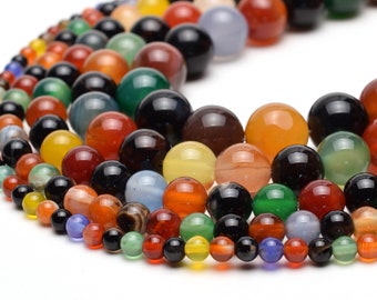 Rainbow Striped Agate Beads, 4mm 6mm 8mm 10mm 12mm Round, Full Strand 15 inch, wholesale mala beads