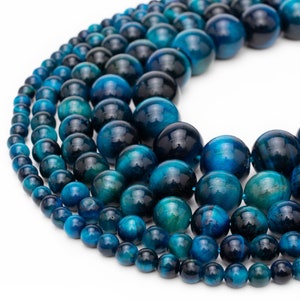 Mystic Blue Tiger Eye 4mm 6mm 8mm 10mm Smooth Round Beads 15.5