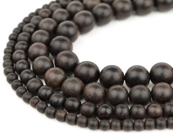Sandalwood Beads Dark Grey Natural Wood Dyed 4mm 6mm 8mm 10mm Round 15.5" Full Strand, Wholesale