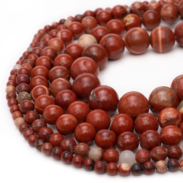 Natural Red Brecciated Jasper Beads | Round Polished Loose | 4mm 6mm 8mm 10mm 12mm | Jewelry Making