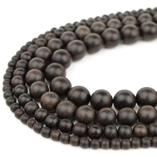 Sandalwood Beads Dark Grey Natural Wood Dyed 4mm 6mm 8mm 10mm Round 15.5" Full Strand, Wholesale