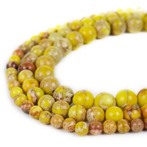 Yellow Sea Sediment Jasper Beads 6mm 8mm 10mm Reaglite Round Imperial Impression Stone, 15.5" Full Strand, Wholesale