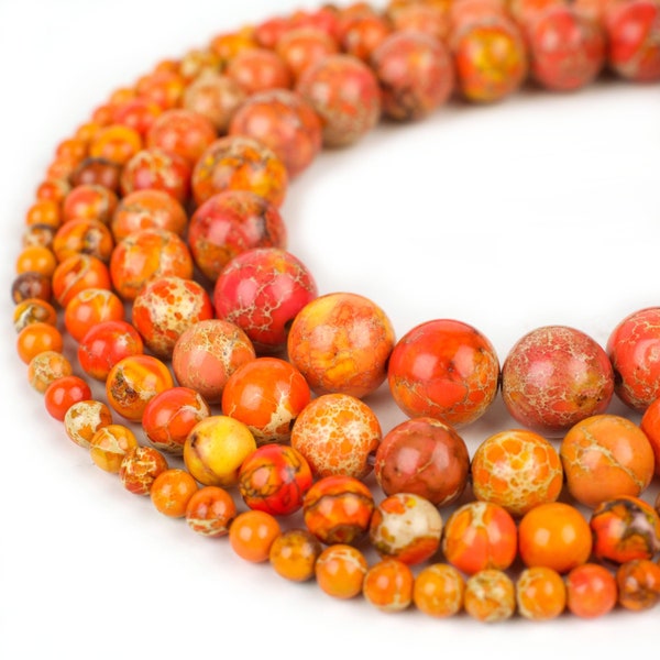 Orange Sea Sediment Jasper Beads Regalite Round 4m 6mm 8mm 10mm 12mm Imperial Impression Stone, 15.5" Full Strand, Wholesale