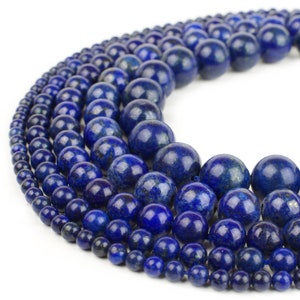 Lapis Lazuli Beads Round 4mm 6mm 8mm 10mm 12mm 14mm 15.5&quot; Strand Loose Beads