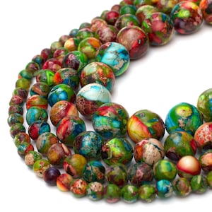 Rainbow Sea Sediment Jasper Beads | 4mm 6mm 8mm 10mm | Regalite Round Imperial Impression Stone | 15" Strand for Jewelry Making