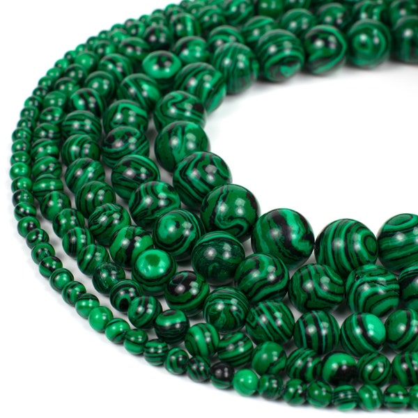 Malachite Beads, Full 15.5" Strand Synthetic Round Wholesale 4mm 6mm 8mm 10mm 12mm