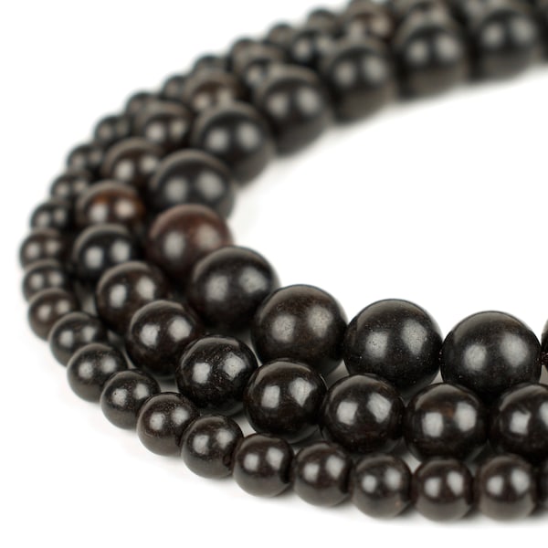 Ebony Wood Beads Black Dyed 6mm 8mm 10mm Round 15.5" Full Strand, Wholesale