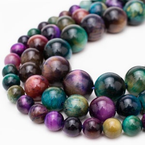 Rainbow Tiger Eye Beads Round | 6mm 8mm 10mm | 15.5&quot; Full Strand For Jewelry Making Tigers Eyes Stone