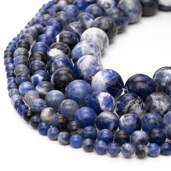 Natural Sodalite Beads Genuine South African AAA 4mm 6mm 8mm 10mm 12mm 15" Strand for Jewelry Making Loose