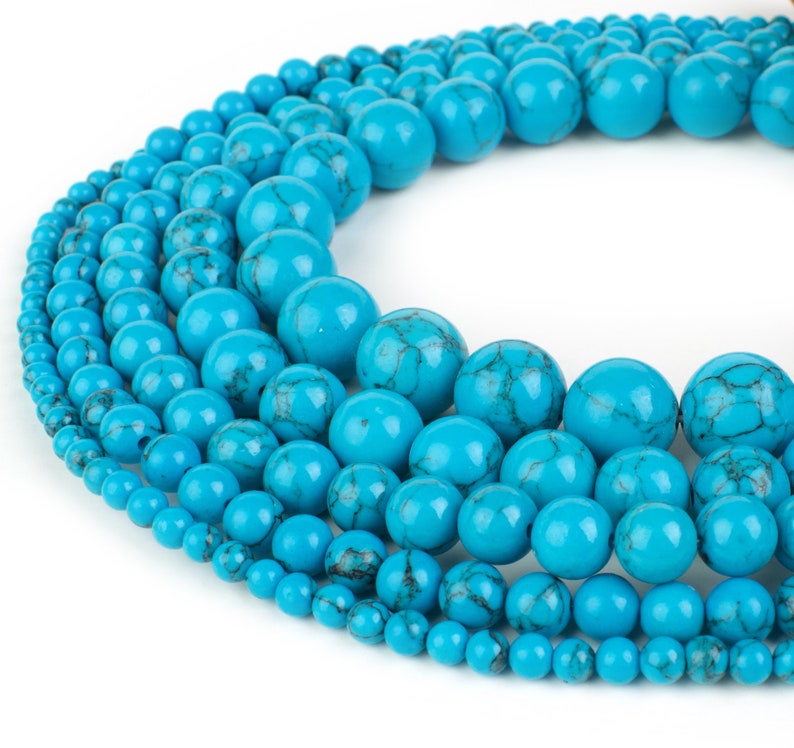 Perles de magnésite turquoise, 4mm 6mm 8mm 10mm 12mm rondes, brin complet 15,5 pouces, perles de mala en gros image 1