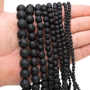 Natural Lava Beads, Full Strand 15.5 inch, Round Black Volcanic Rock, Gemstones wholesale mala, 4mm 6mm 8mm 10mm 12mm 14mm image 2