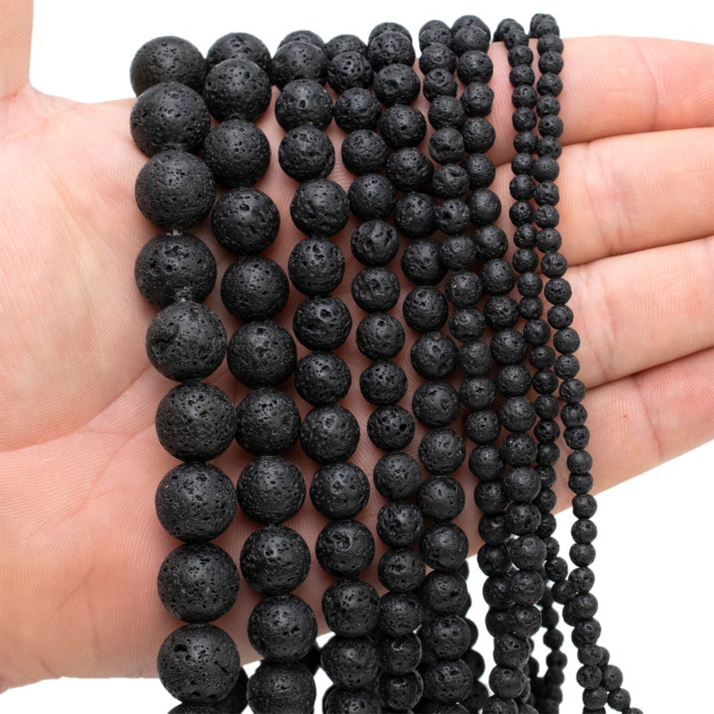 Natural Lava Beads, Full Strand 15.5 inch, Round Black Volcanic Rock, Gemstones wholesale mala, 4mm 6mm 8mm 10mm 12mm 14mm image 2