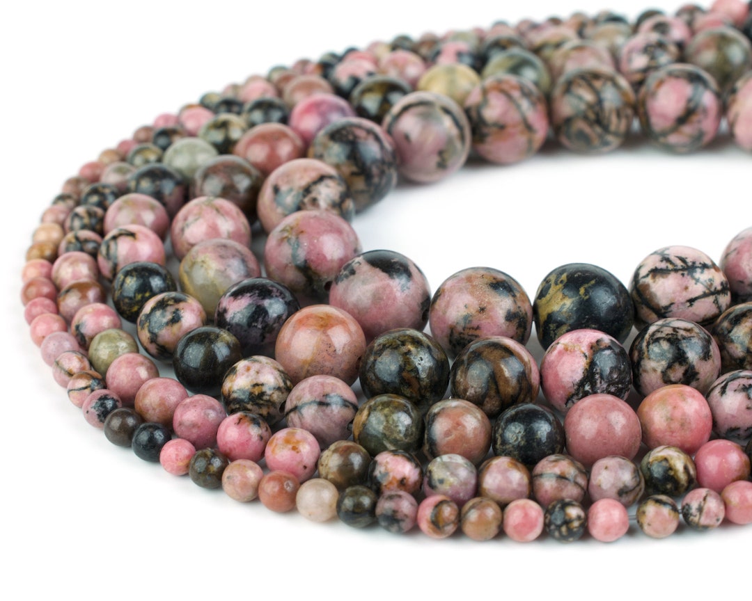 Natural Rhodonite Beads, 4mm 6mm 8mm 10mm 12mm Round, Full Strand 15.5 ...