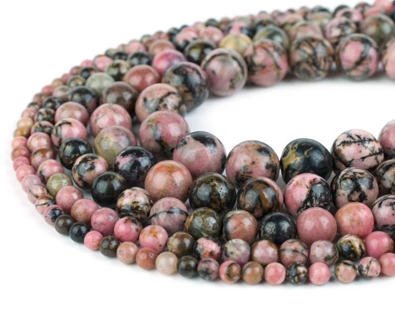 Natural Rhodonite Beads, 4mm 6mm 8mm 10mm 12mm Round, Full Strand 15.5 inch, wholesale mala beads image 1