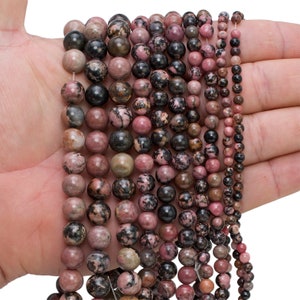 Natural Rhodonite Beads, 4mm 6mm 8mm 10mm 12mm Round, Full Strand 15.5 inch, wholesale mala beads image 2