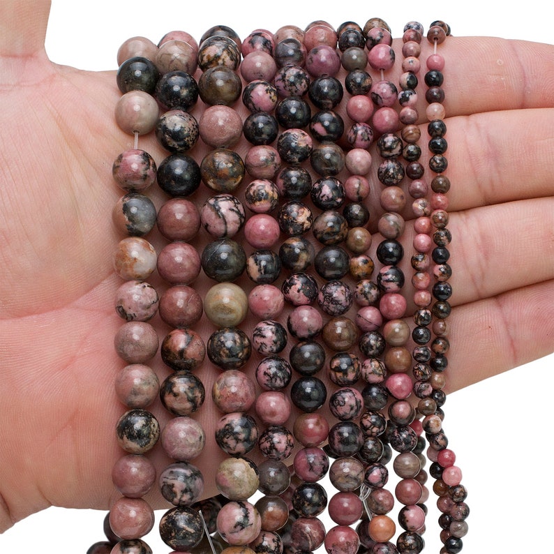 Natural Rhodonite Beads, 4mm 6mm 8mm 10mm 12mm Round, Full Strand 15.5 inch, wholesale mala beads image 2