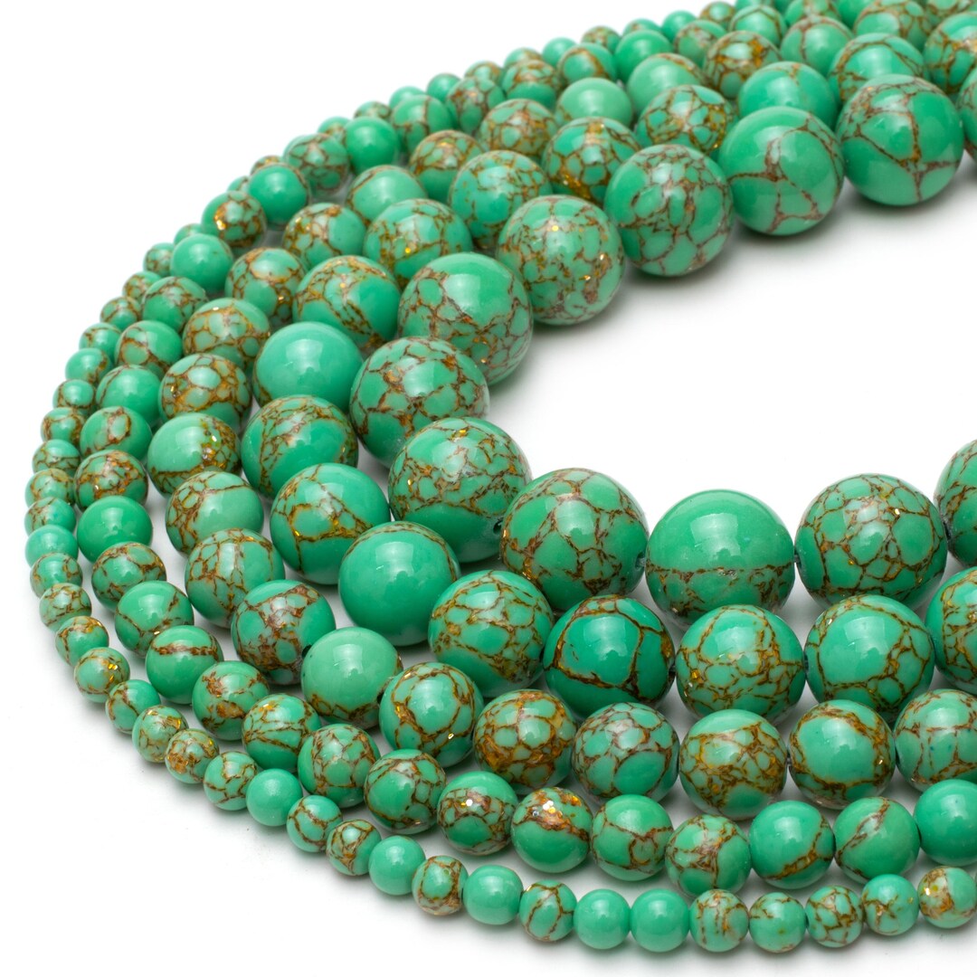 Mint Gold Vein Turquoise Magnesite Bead Strand 4mm 6mm 8mm 10mm Green Blue Round Gemstone 15