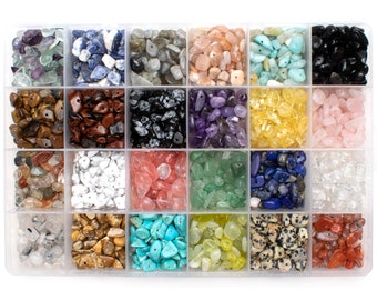 Crystal Chips & Healing Gemstone Bead Set 1200pcs for Jewelry Making Kit 24 Colors Irregular 4~7mm Loose Rock Drilled DIY Chakra Stone