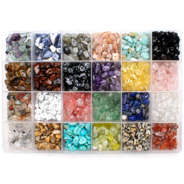 Crystal Chips & Healing Gemstone Bead Set 1200pcs for Jewelry Making Kit 24 Colors Irregular 4~7mm Loose Rock Drilled DIY Chakra Stone