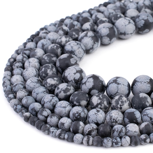 Natürliche Matte Schneeflocken Obsidian Perlen | 4mm 6mm 8mm 10mm 12mm | Frosted Edelstein Runde 15 Zoll Strang Großhandel | Schmuckherstellung