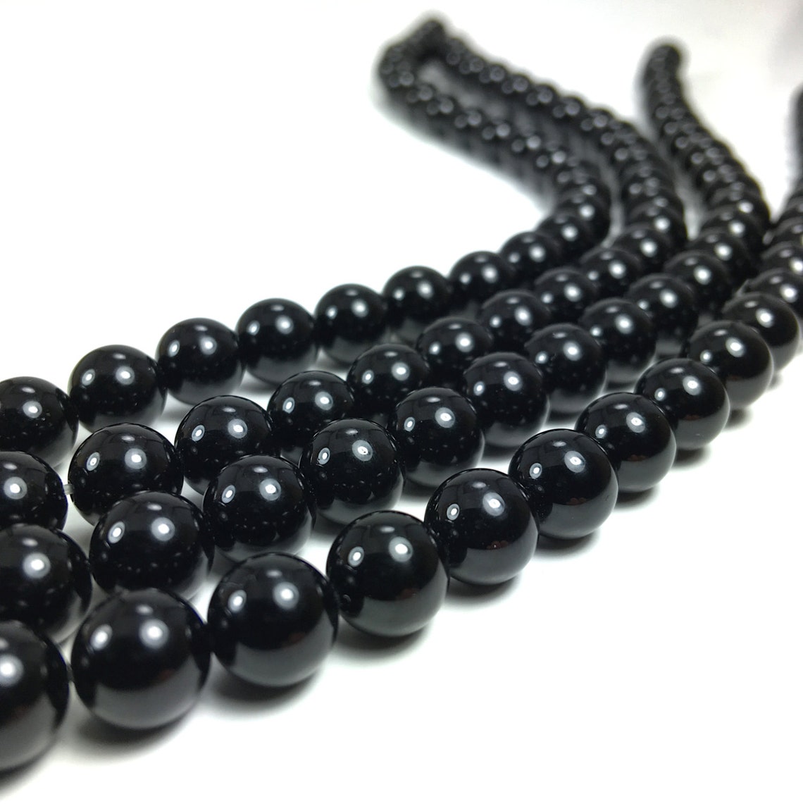 thumbnail image 2 of AAA Natural Black Onyx Beads – 16 Strands, Sizes 3mm To 12mm, Genuine Stone 2 of 4