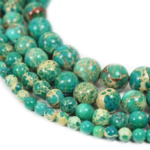 Green Sea Sediment Jasper Beads 4m 6mm 8mm 10mm Regalite Round Imperial Impression Stone, 15.5&quot; Full Strand, Wholesale