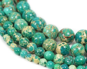 Green Sea Sediment Jasper Beads 4m 6mm 8mm 10mm Regalite Round Imperial Impression Stone, 15.5" Full Strand, Wholesale