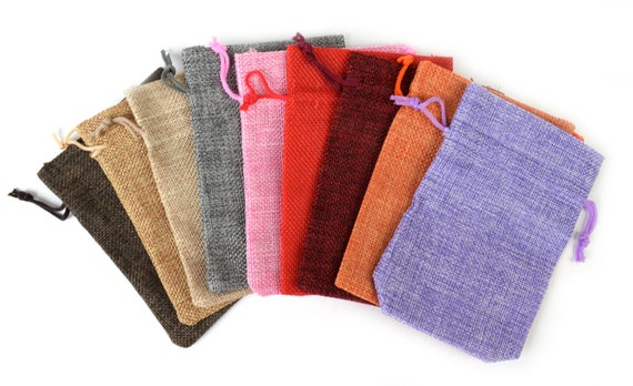 10 Drawstring Burlap Bags 5x3.5 in. Packing Pouches 9 Colors Wedding Bracelet Pouch