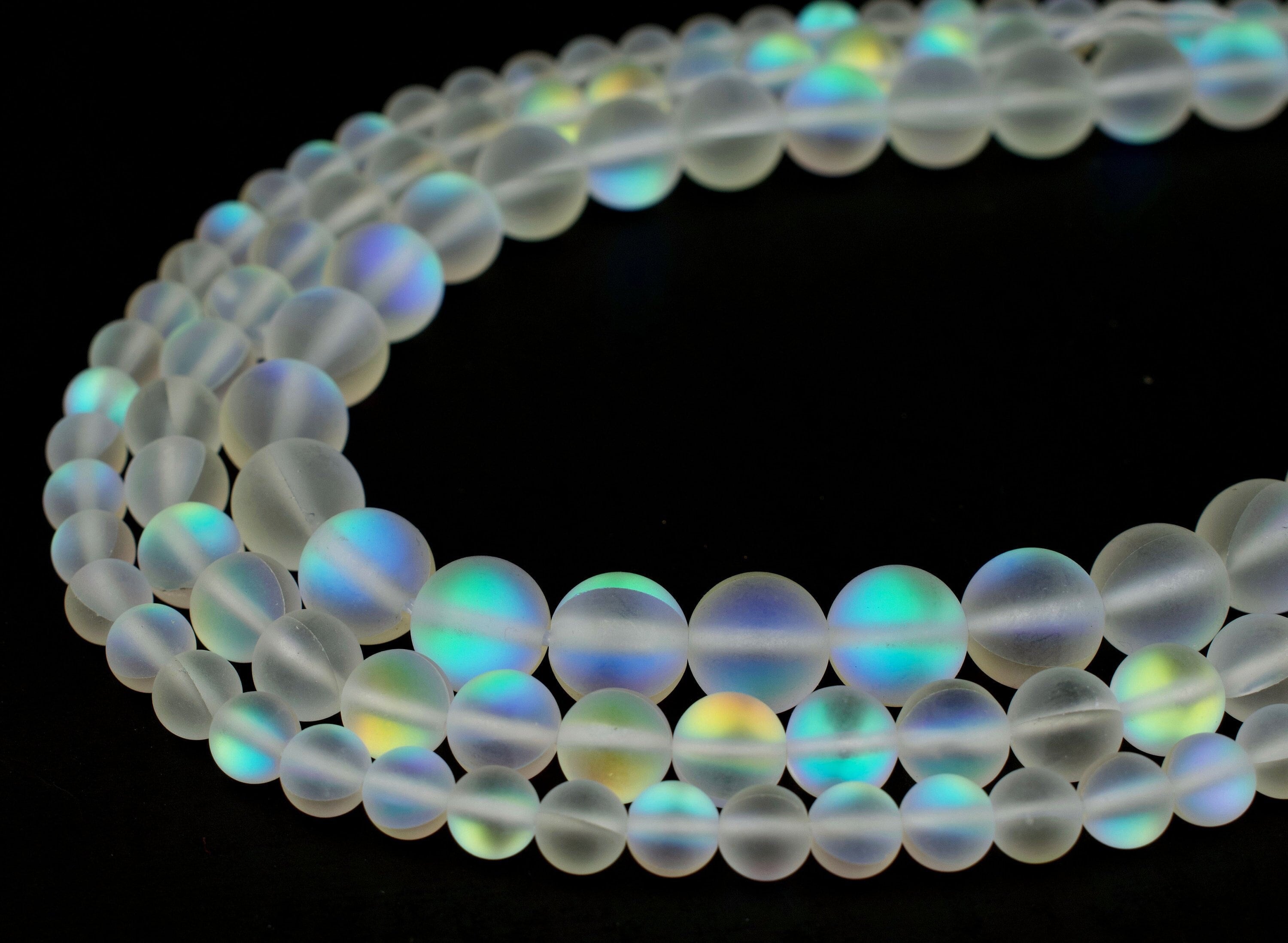 Mystic Glass Beads, Rainbow Mermaid Iridescent Round Beads, 6mm