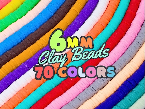 6mm Heishi Beads | Polymer Clay African Vinyl | 16 inch Bead Strand | Bracelet Making Disc Spacer Wholesale for Jewelry Making | 70 Colors
