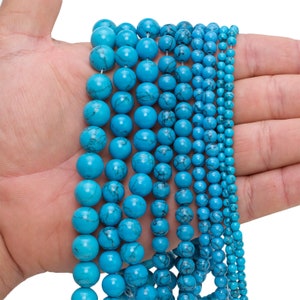 Perles de magnésite turquoise, 4mm 6mm 8mm 10mm 12mm rondes, brin complet 15,5 pouces, perles de mala en gros image 2