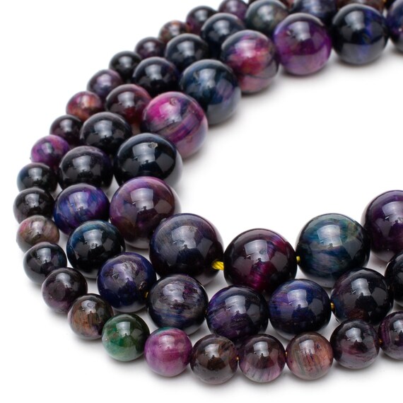 Galaxy Tiger Eye Bead Strand 6mm 8mm 10mm 15 Round Purple Beads