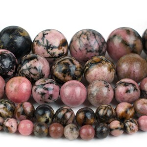Natural Rhodonite Beads, 4mm 6mm 8mm 10mm 12mm Round, Full Strand 15.5 inch, wholesale mala beads image 3