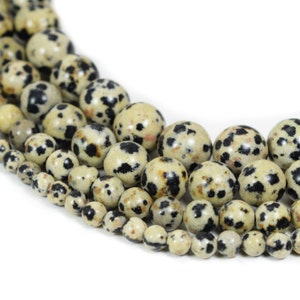 Natural Dalmatian Jasper Beads, 15" Strand Jewelry Making Round Wholesale Prayer Smooth 4mm 6mm 8mm 10mm 12mm Mala Spotted