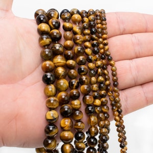 Natural Tiger Eye Beads 4mm 6mm 8mm 10mm 12mm Wholesale Round Gemstone 15.5 Full Strand mala stones image 2