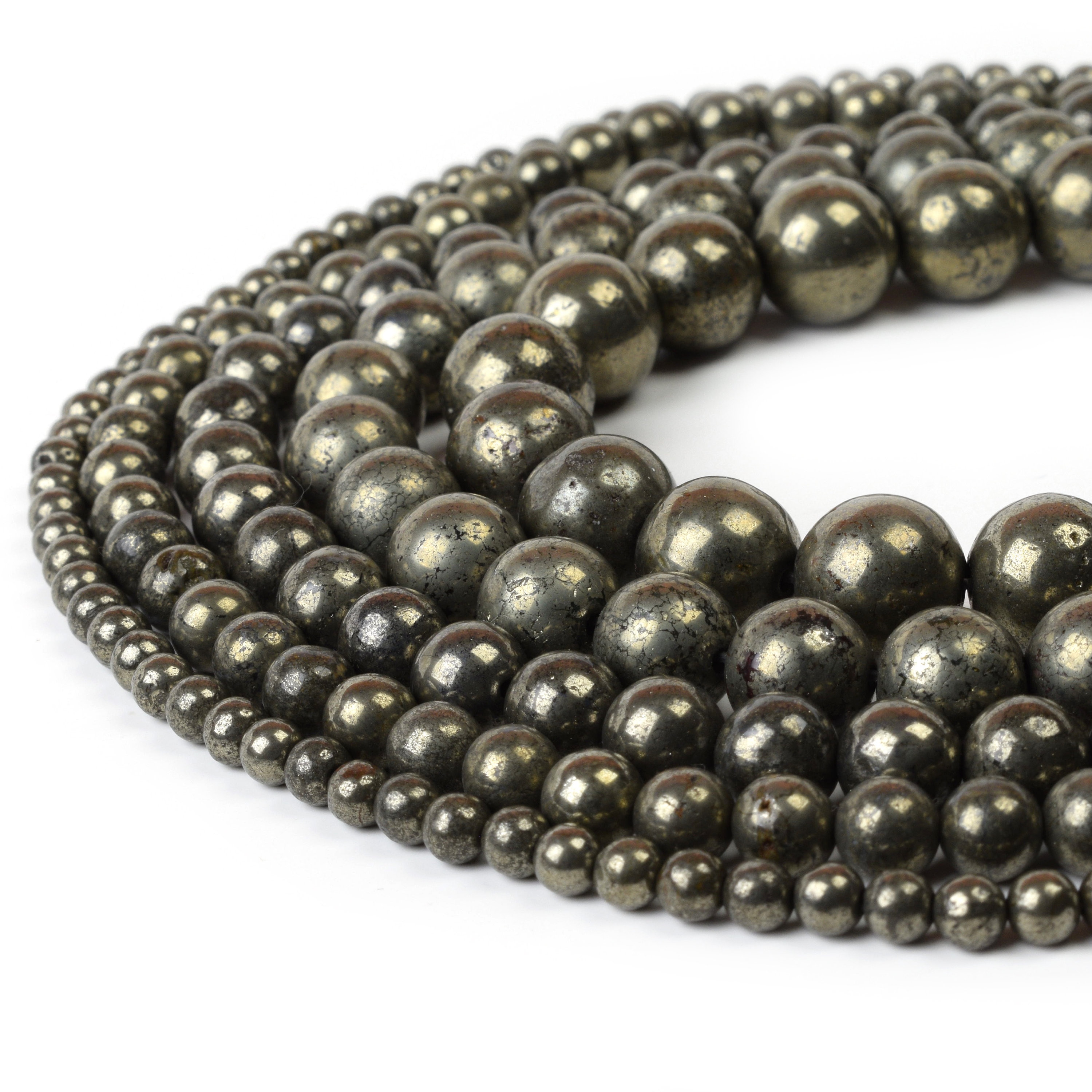 Natural Pyrite Beads 4mm 6mm 8mm 10mm 12mm Loose Gemstone Round 15.5
