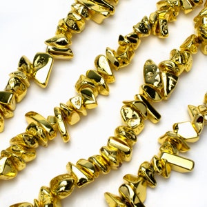 Gold Hematite Chip Beads 5-8mm 32" Strand | Nonmagnetic | Crystal Gemstone Tiny For Jewelry Making Irregular Nugget