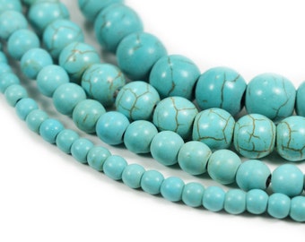 Turquoise Howlite Stone Beads 4mm 6mm 8mm 10mm, 15.5" Full Strand, Wholesale