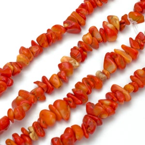 Red Coral Chip Beads 5-8mm 32&quot; Strand Crystal Gemstone Tiny For Jewelry Making Irregular Nugget