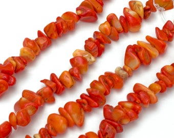 Red Coral Chip Beads 5-8mm 32" Strand Crystal Gemstone Tiny For Jewelry Making Irregular Nugget