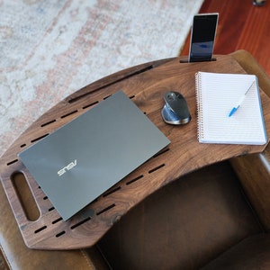 Custom Lap Board, Solid Walnut Lap Desk, lap desk with tablet and phone slot holder, gamer laptop heat vents