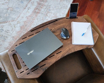 Custom Lap Board, Solid Walnut Lap Desk, lap desk with tablet and phone slot holder, gamer laptop heat vents