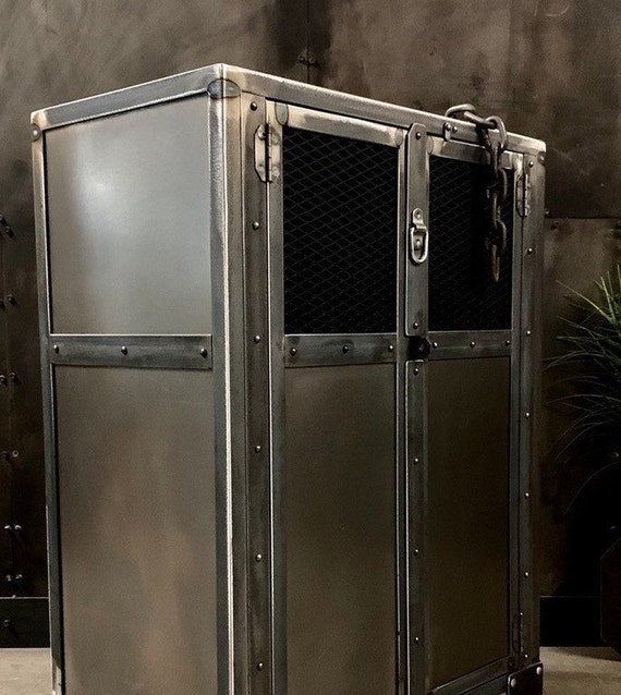 Raw Steel Industrial Locking Liquor Cabinet Gray Metal Etsy